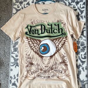 Von Dutch Tan Tee with Eye and Wing Graphic
